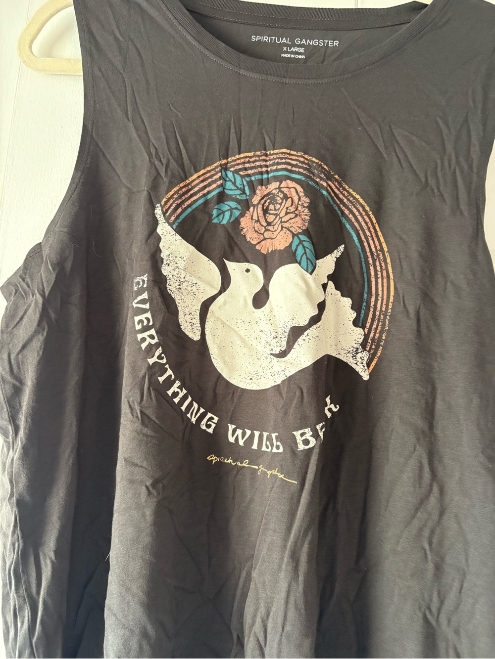 Spiritual Gangster Black Muscle Tank with Dove & Rose Graphic - Picture 2 of 6